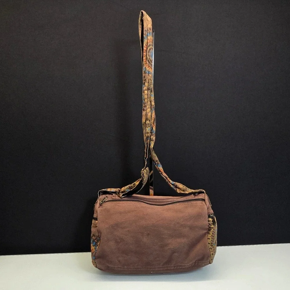 Himalaya Handmade Messenger Bag Brown Embroidered Cotton Boho Festival Nepal